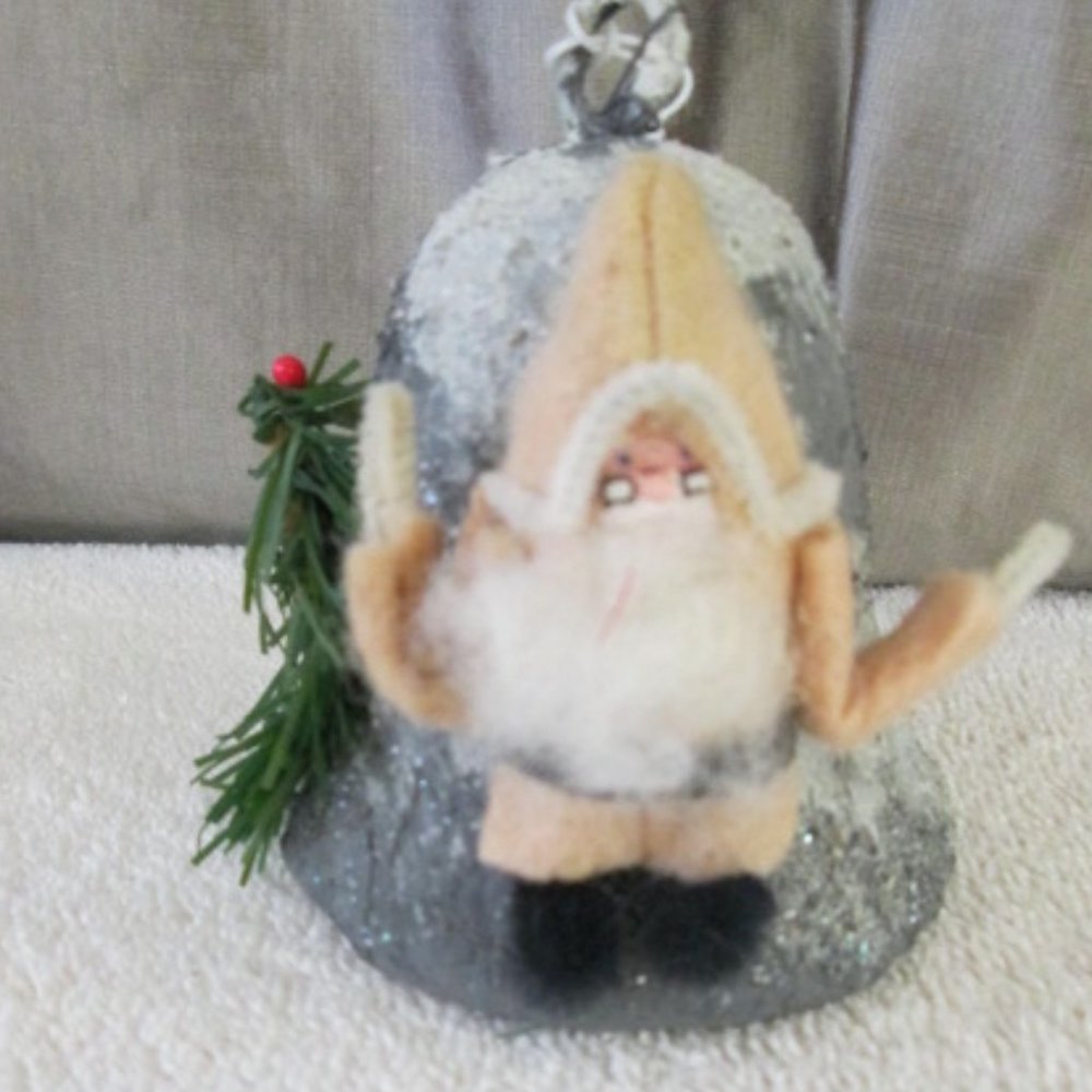 vintage putz style Christmas ornament Bell Spun cotton elf pixie
